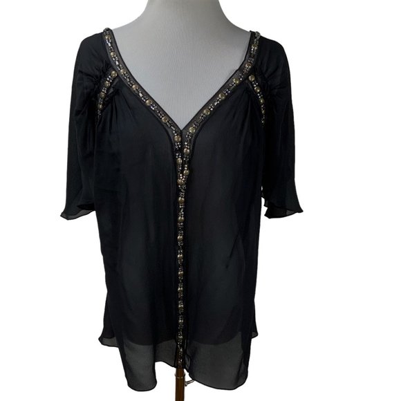 New Roberto Cavalli Black Beaded Silk Chiffon Cocktail Top Evening IT38 Tunic - Picture 1 of 12